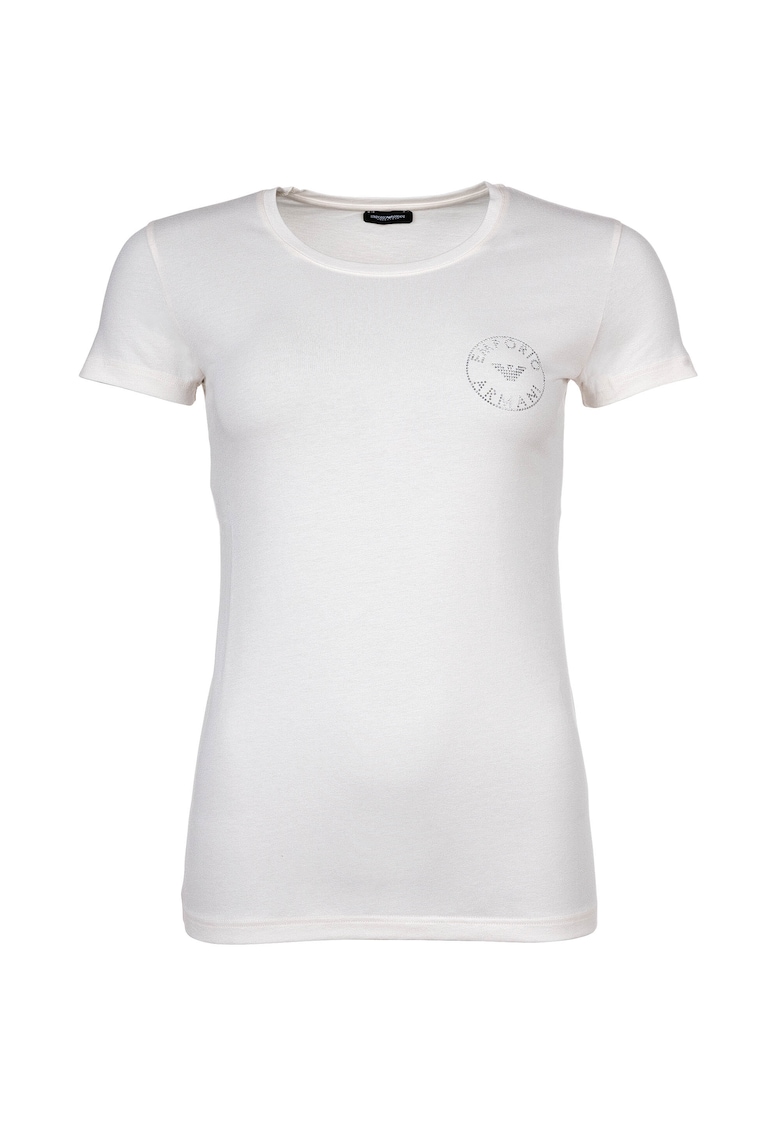 Tricou cu decolteu rotund si strasuri Essential, Crem