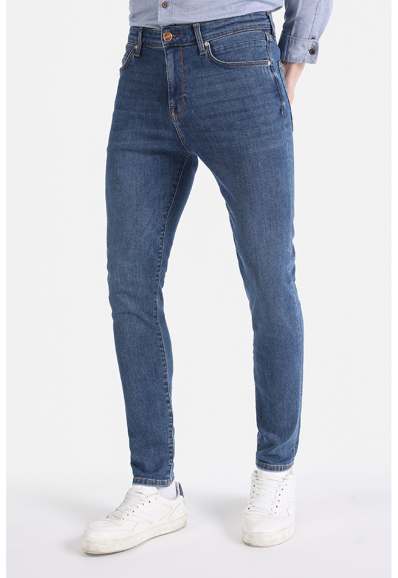 Blugi skinny cu aspect decolorat - Albastru
