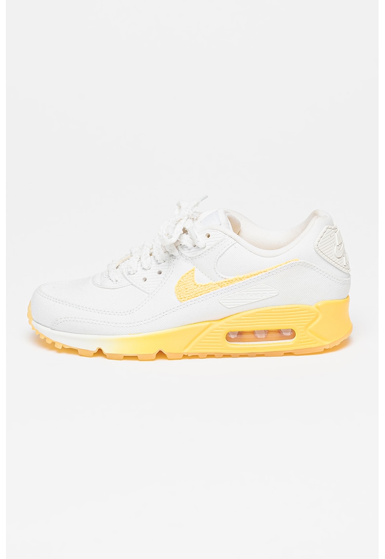 Pantofi sport de piele ecologica cu garnituri de plasa Air Max 90 - Alb/Galben sofran