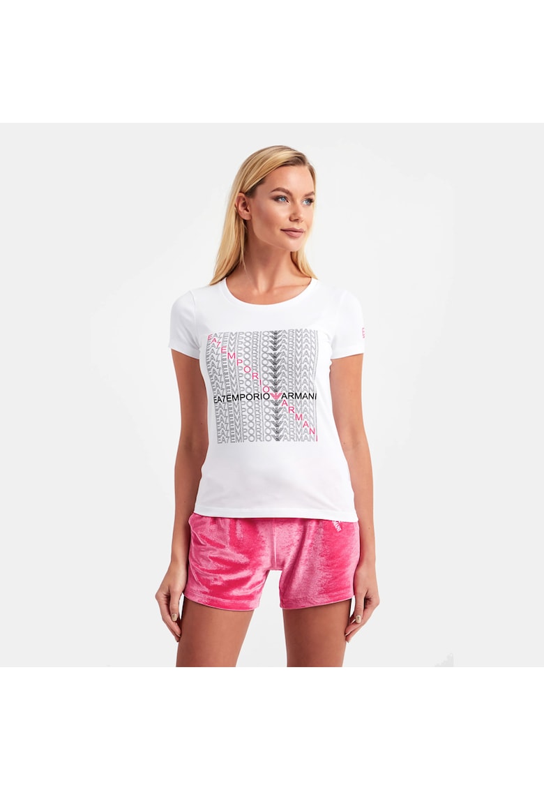 Tricou regular fit cu imprimeu frontal - Alb