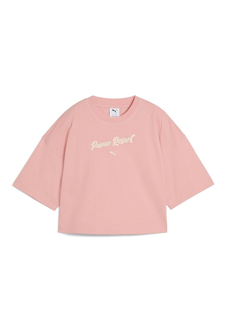 Tricou crop de bumbac - Roz somon