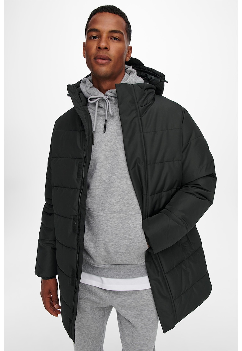 Geaca matlasata cu gluga detasabila Carl - Negru