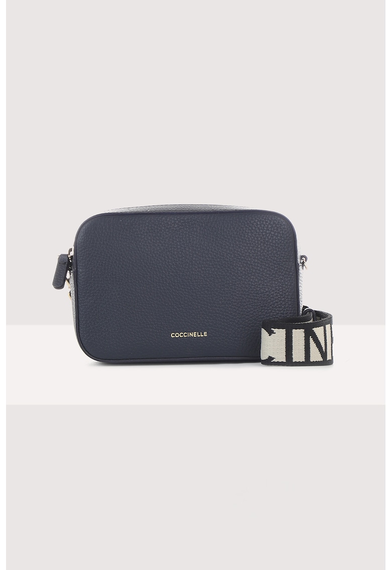 Geanta crossbody de piele cu bareta cu model logo Tebe - Bleumarin
