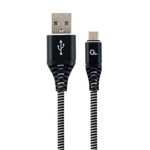 Cablu de date Premium cotton braided USB 2.0 - MicroUSB 1m Black White