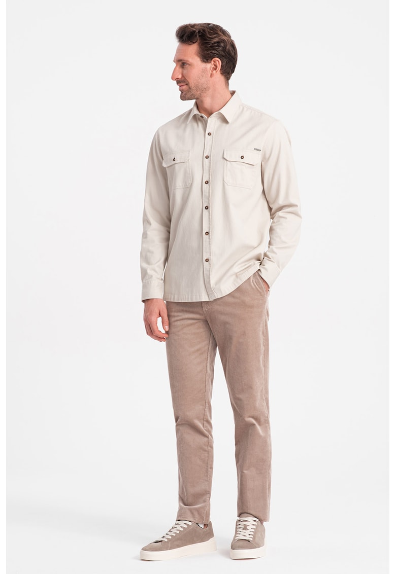 Camasa regular fit cu buzunare pe piept - Alb fildes