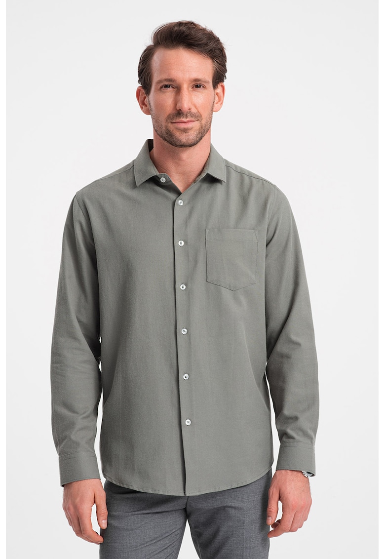 Camasa regular fit cu buzunar aplicat pe piept - Kaki