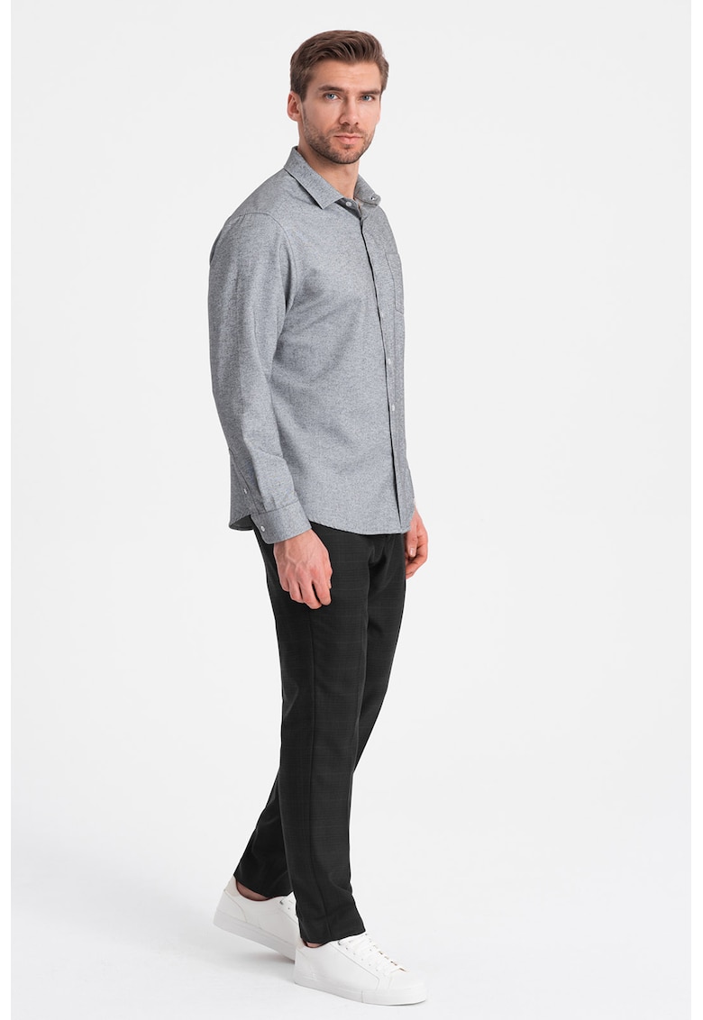 Camasa regular fit cu buzunar aplicat pe piept - Gri melange