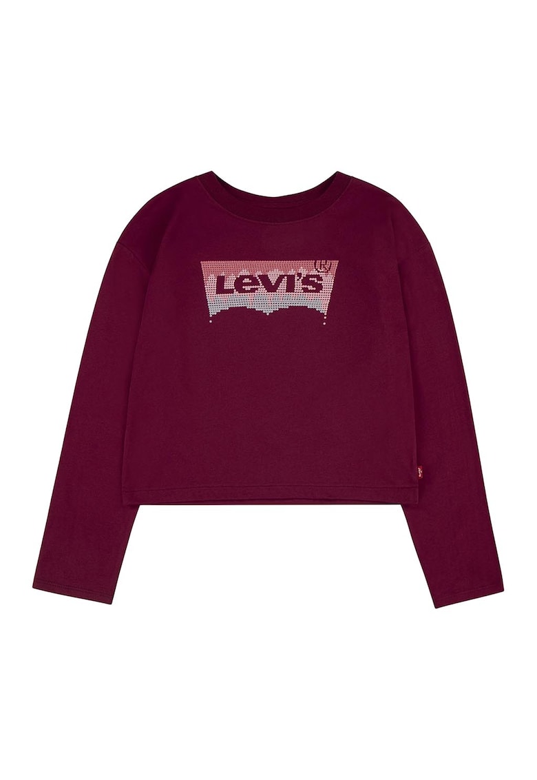 Bluza din amestec de bumbac organic cu logo - Visiniu