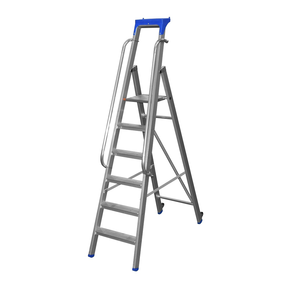 Scara platforma Raris ARB 6, rigidizata, evazata, pliabila, 6 trepte, inaltime de lucru 3.4 m