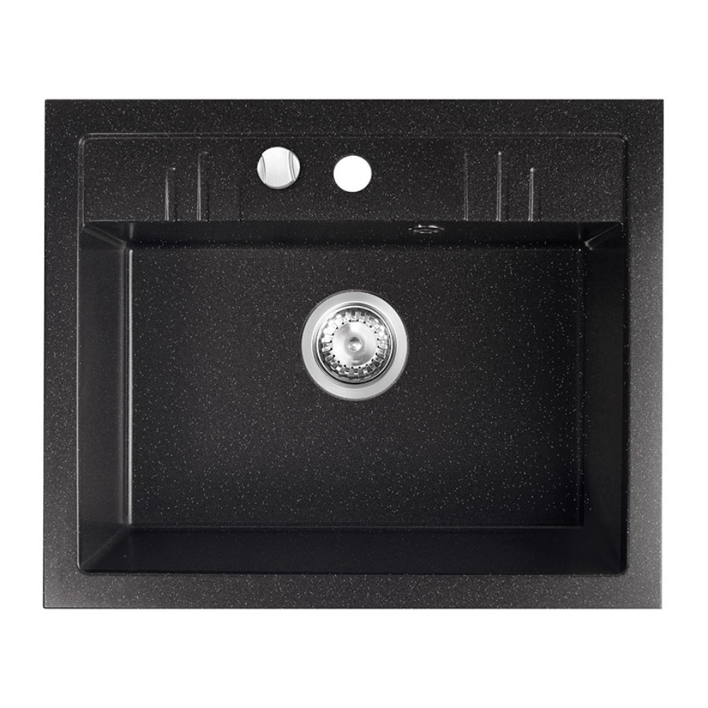 Chiuveta bucatarie Ferro Mezzo II DRGM1/48/58HA, granit, negru, adancime 17,6 cm, 58 x 48 cm