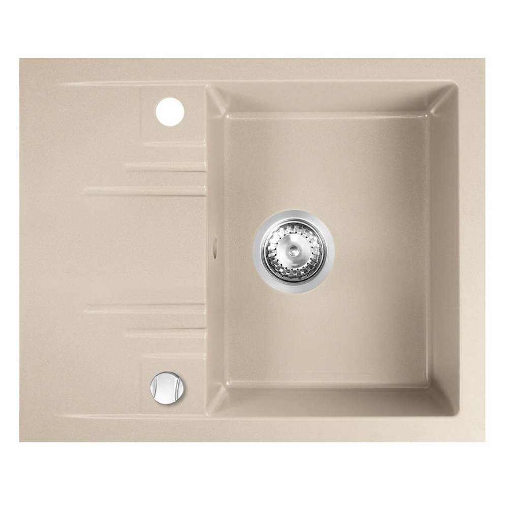 Chiuveta bucatarie Ferro Mezzo II DRGM48/58SA, granit, bej, cuva reversibila, adancime 15,7 cm, 58 x 48 cm