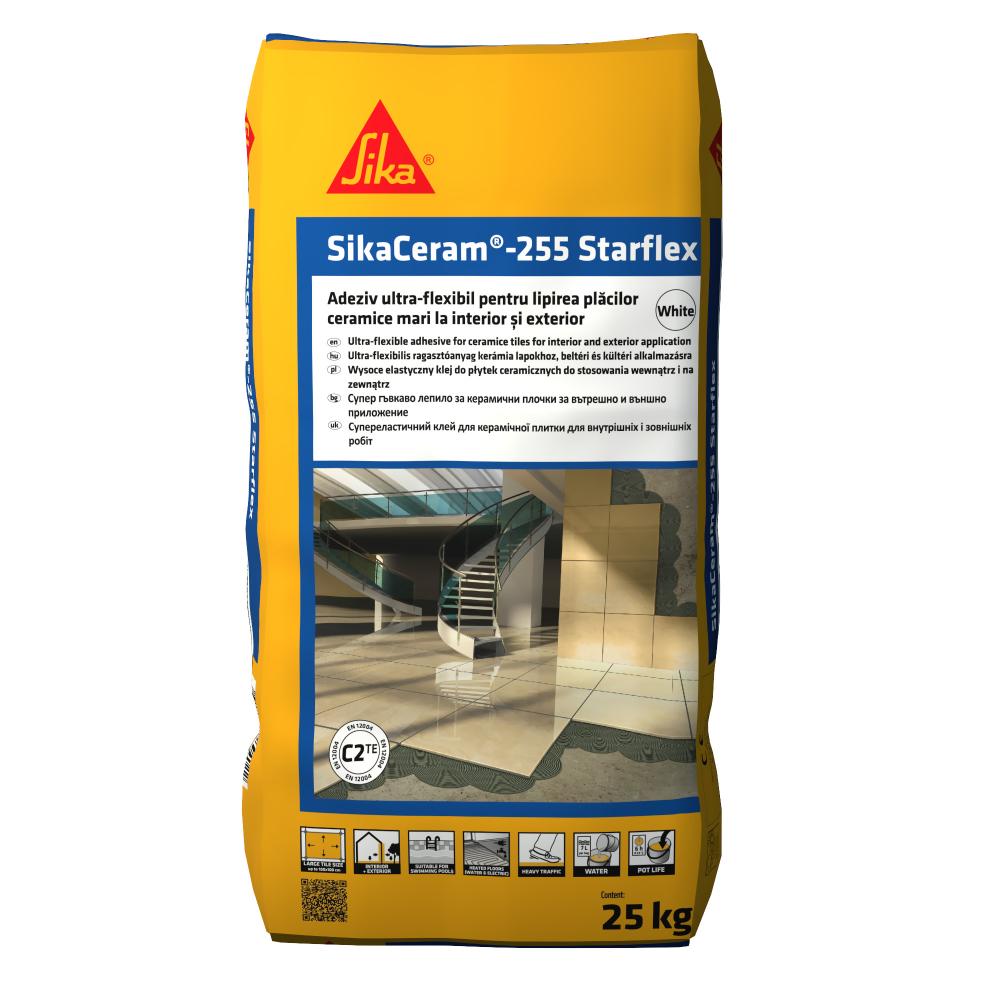 Adeziv flexibil pentru placari ceramice SikaCeram-255 StarFlex, interior / exterior, alb, 25 kg