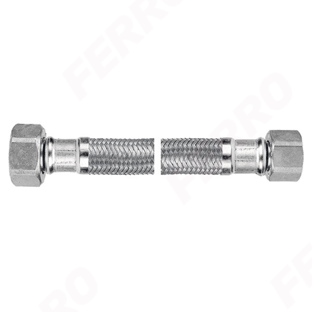 Racord flexibil apa Ferro PWS8, otel inoxidabil, argintiu, filet interior-interior, 1/2 x 1.2, 90 cm