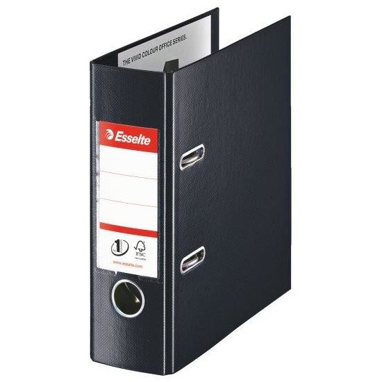 Biblioraft A5, plastifiat PP/PP, margine metalica, 75 mm, ESSELTE - negru vivida