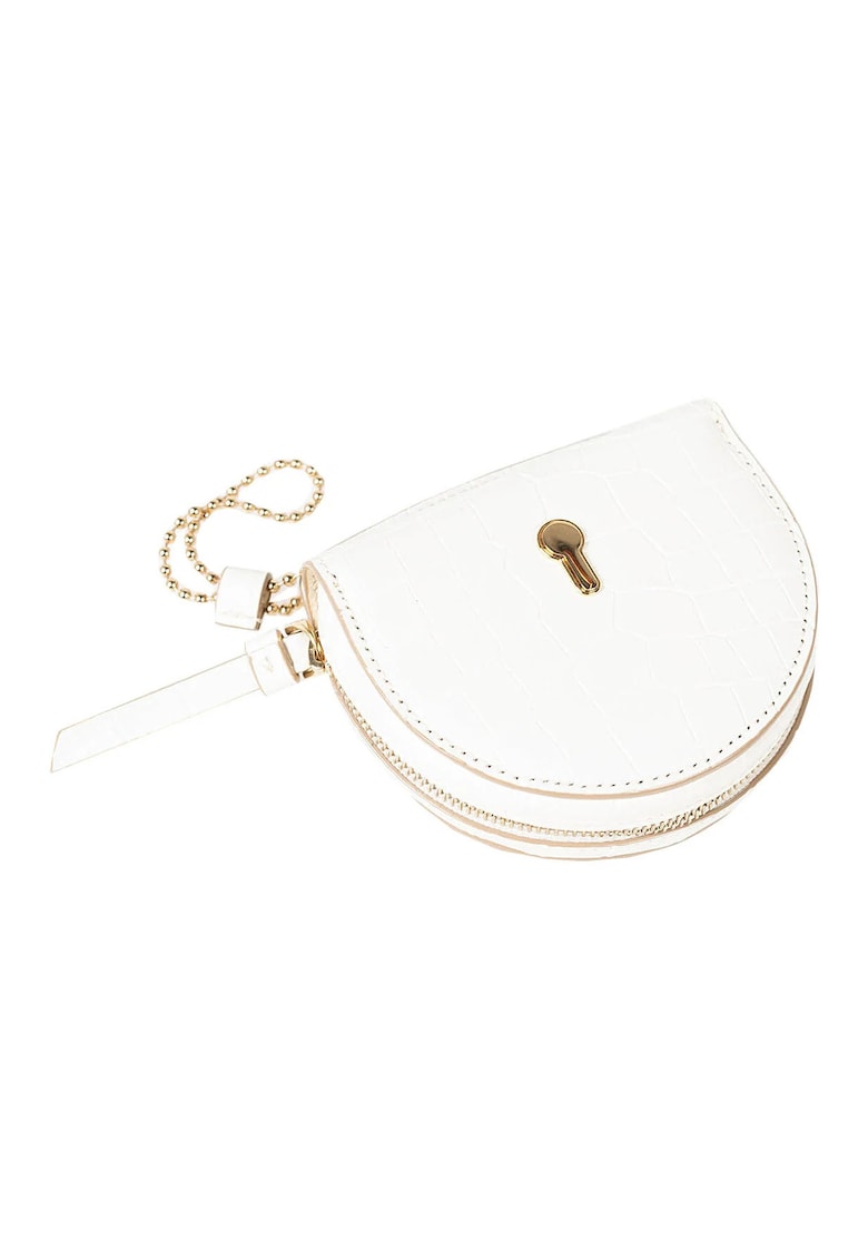 Saszeta Catilyn - alb - 10x10x3 -5cm - din piele naturala - cu detalii aurii