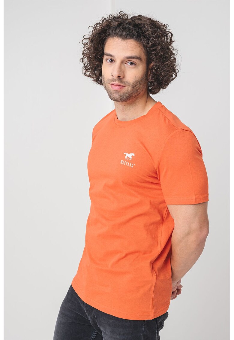 Tricou de bumbac cu decolteu la baza gatului - Alb/Portocaliu stins