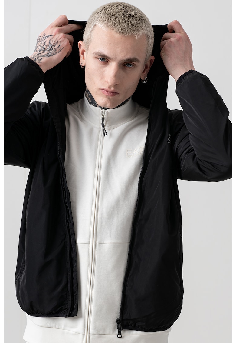 Jacheta cu fermoar si imprimeu logo pe piept - Negru/Alb optic
