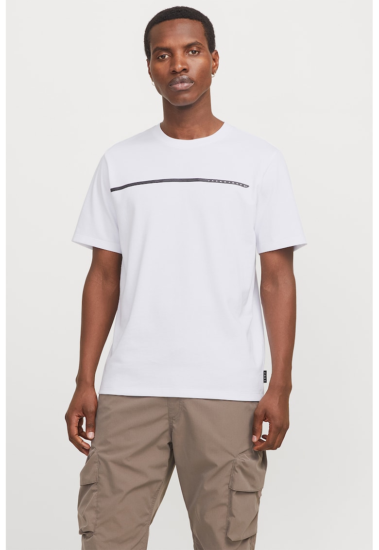 Tricou din amestec de bumbac cu decolteu la baza gatului - Negru/Alb optic