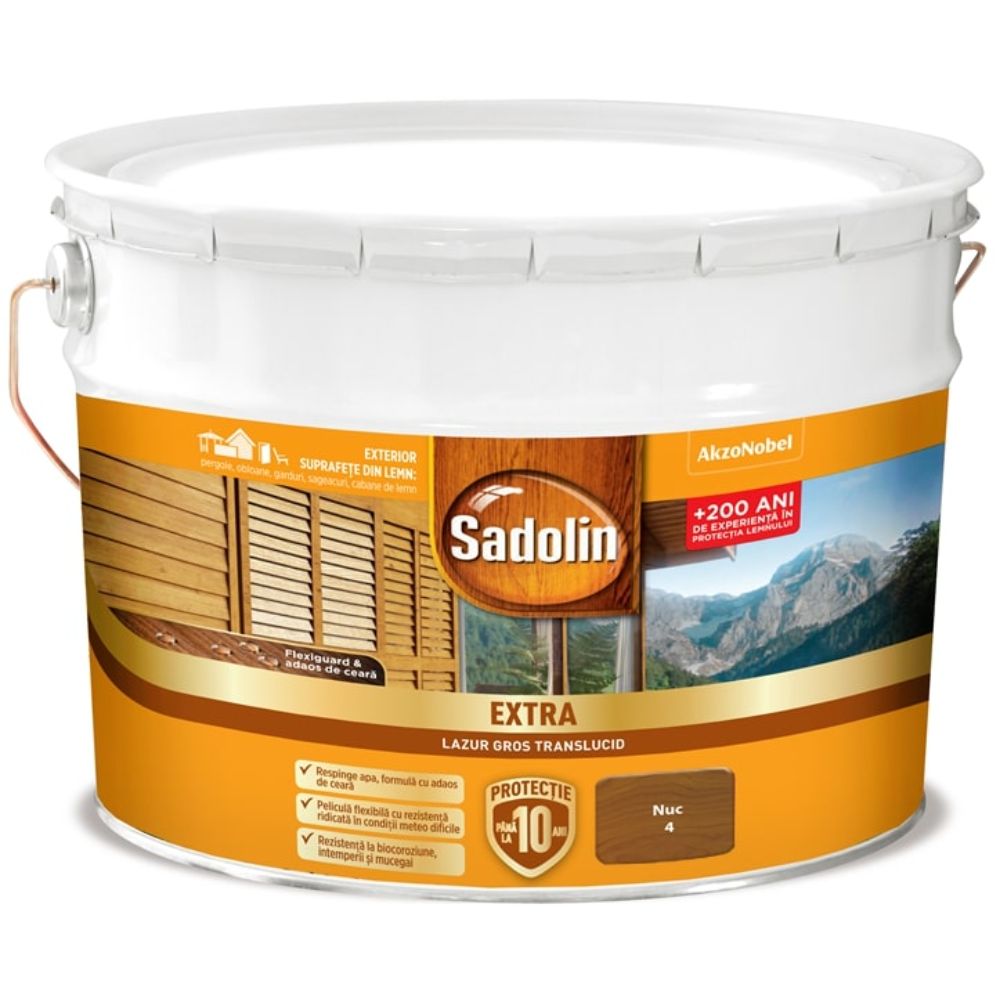 Lazura pentru lemn Sadolin Extra, exterior, nuc, 10 l