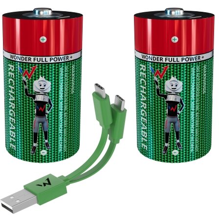 Pachet Baterii 2 Bucati D/LR20 cu Cablu USB-C Reincarcabile