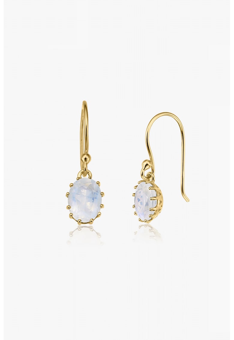 Cercei placati cu aur de 14K si decorati cu piatra lunii 2 Microns - Auriu/Transparent