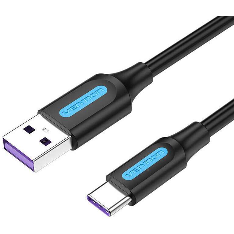 Cablu de date CORBI, USB la USB-C, 5A, 3 m, 480 Mbps, Negru