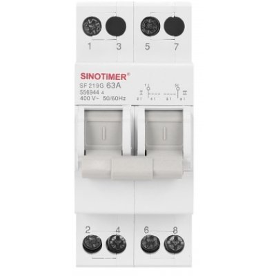 Comutator de transfer manual, 2P 63A Sinotimer SF219G separator de comutare, centru off, montaj pe sina DIN Sinotimer SF219G-63A-2P