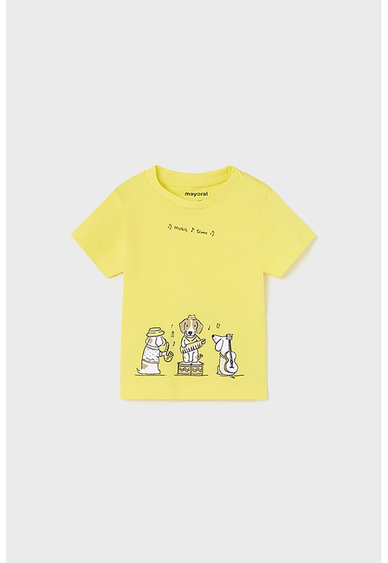 Tricou de bumbac cu decolteu la baza gatului si buzunar aplicat pe piept - Galben