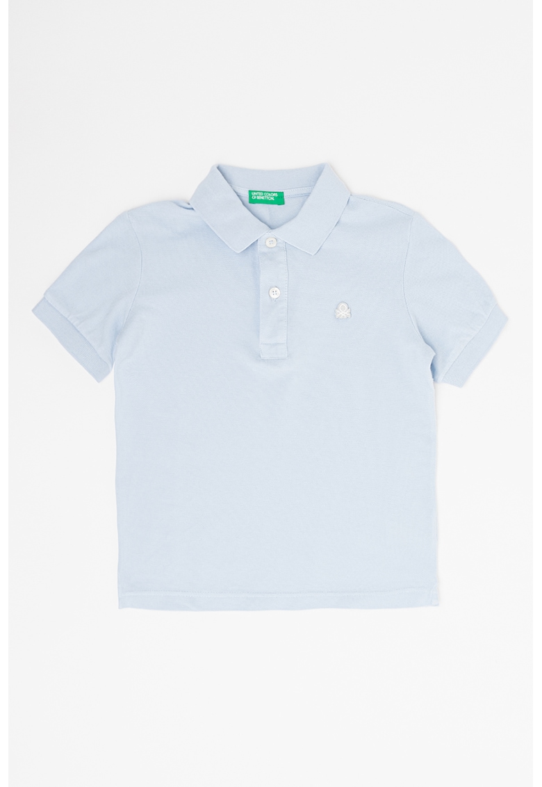 Tricou polo din bumbac pique cu aplicatie logo discreta - Albastru azur