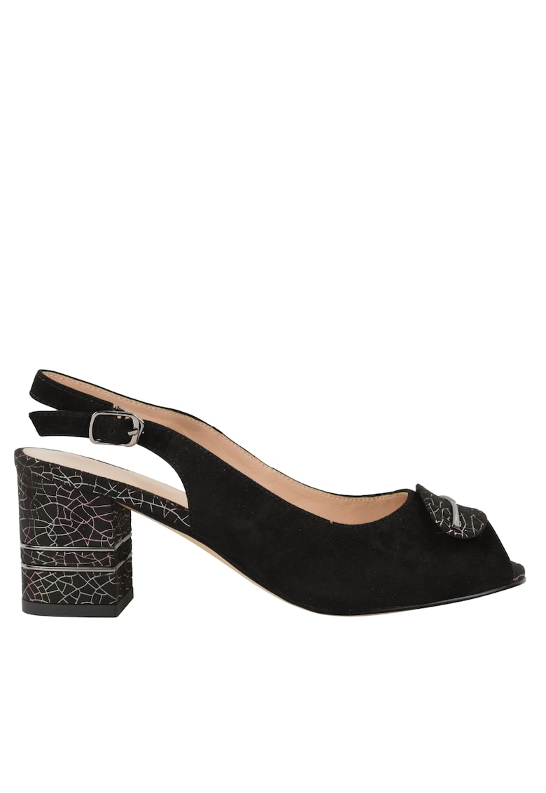Sandale dama - K360070A negru - piele intoarsa - cu toc - Negru