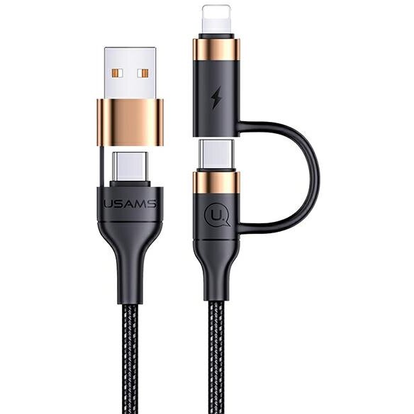 Cablu de date U62, 2xUSB-C la USB-A / Lightning, 60W, 480Mbps, 1.2m, Negru