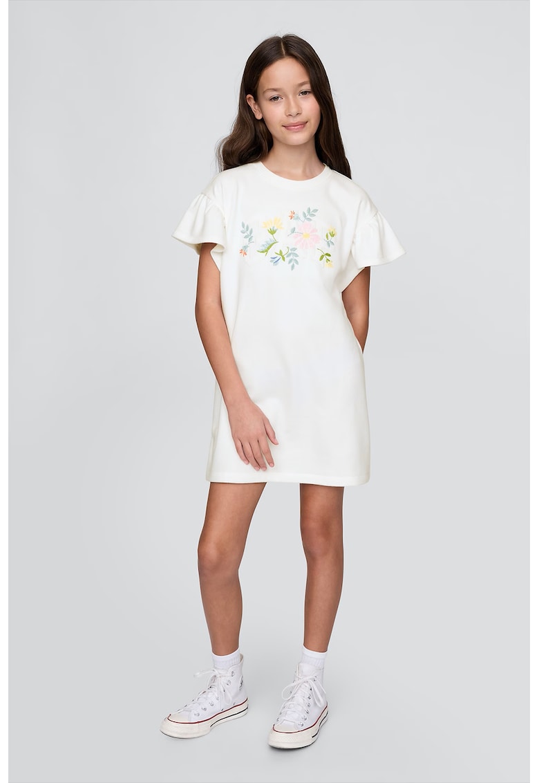 Rochie cu maneci fluture - Alb/Verde/Albastru