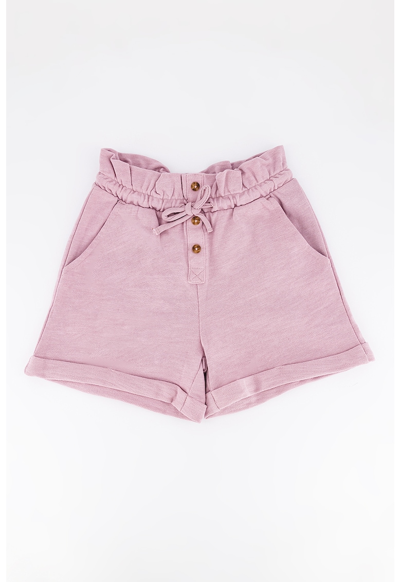 Pantaloni scurti cu snur in talie - Roz prafuit