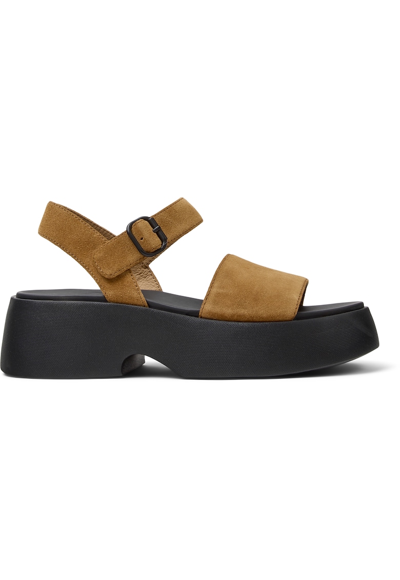 Sandale din piele intoarsa cu talpa demi-wedge Tasha - Maro