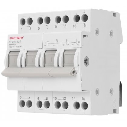 Comutator de transfer manual, 4P 63A Sinotimer SF219G separator de comutare, centru off, montaj pe sina DIN Sinotimer SF219G-63A-4P
