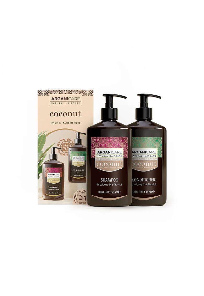 Set Sampon & Balsam cu Ulei de Cocos si Ulei de Argan - pentru par tern - foarte uscat sau frizzy - 400 ml x2