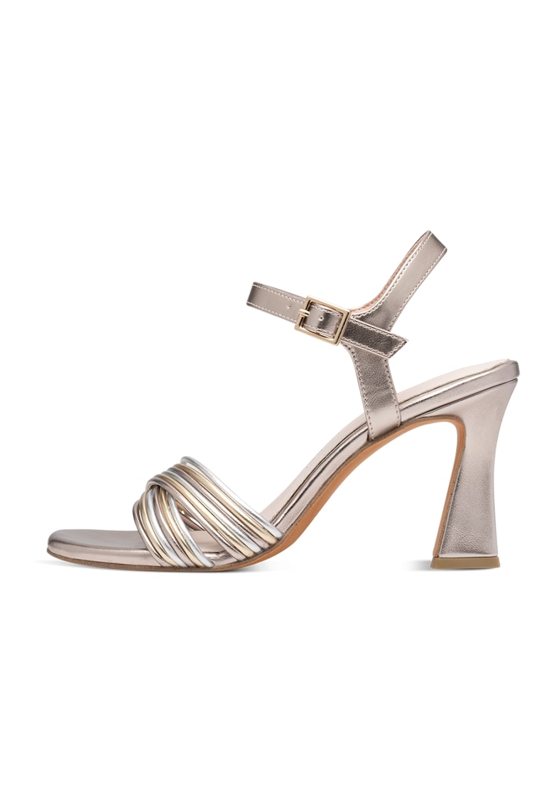 Sandale din piele ecologica cu toc kitten - Auriu rose/Argintiu