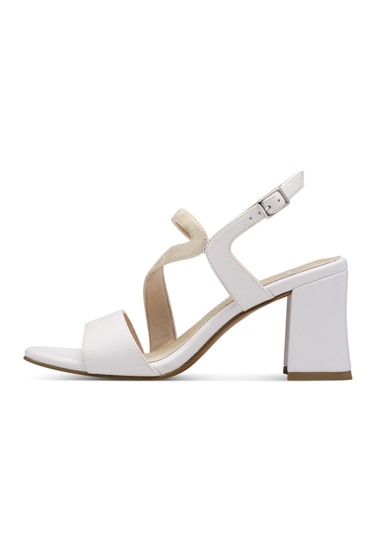 Sandale din piele ecologica cu toc masiv - Alb/Auriu