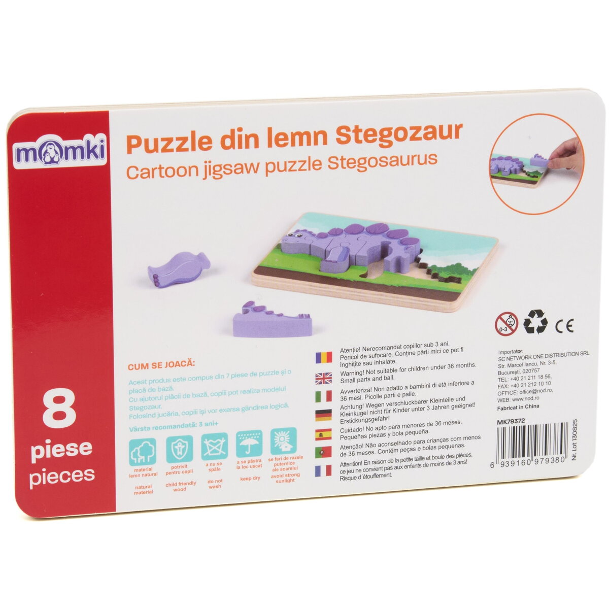 PUZZLE DIN LEMN STEGOZAUR, 8 PIESE