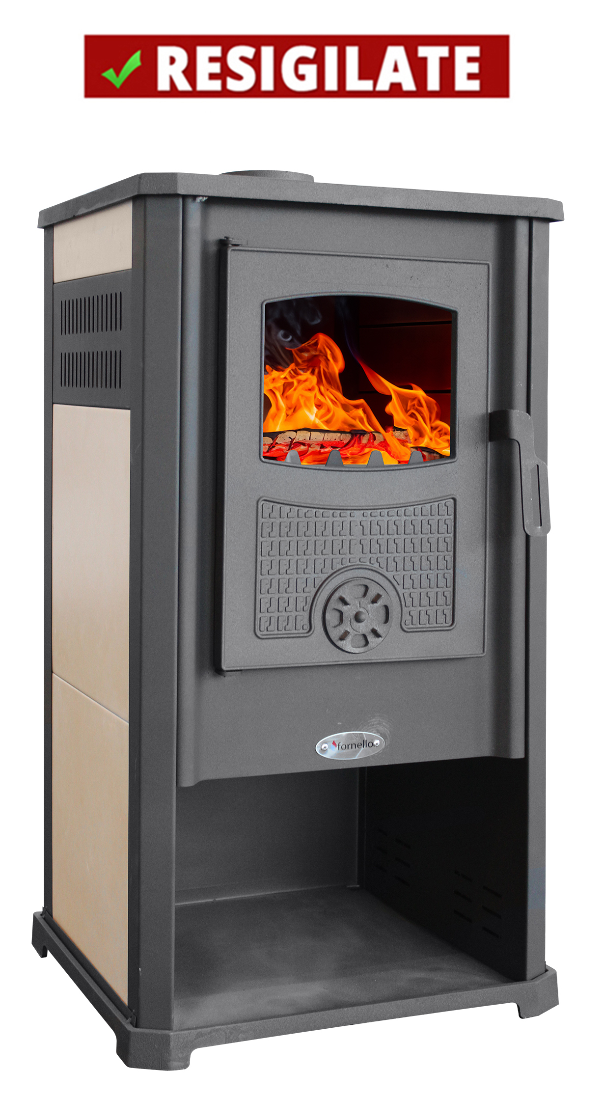 PRODUS NOU RESIGILAT USOR LOVIT DAR IN PERFECTA STARE DE FUNCTIONARE cod 6000 !!! Semineu (Soba) pe lemne Fornello Atene G Ivory 7-9 kW 490x460x930 mm gratar ardere din fonta camera de ardere samotata usa fonta cu geam din sticla termorezistent