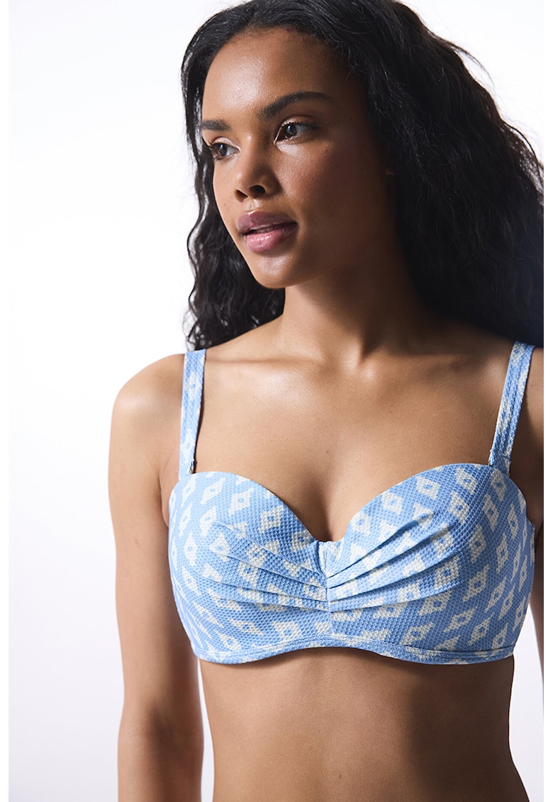 Sutien de baie cu model geometric, Albastru pastel/Alb optic