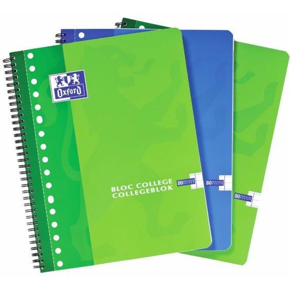 Caiet cu spirala A4, OXFORD School Collegebook, 90 file-90g/mp, 4 perf., coperta carton - mate