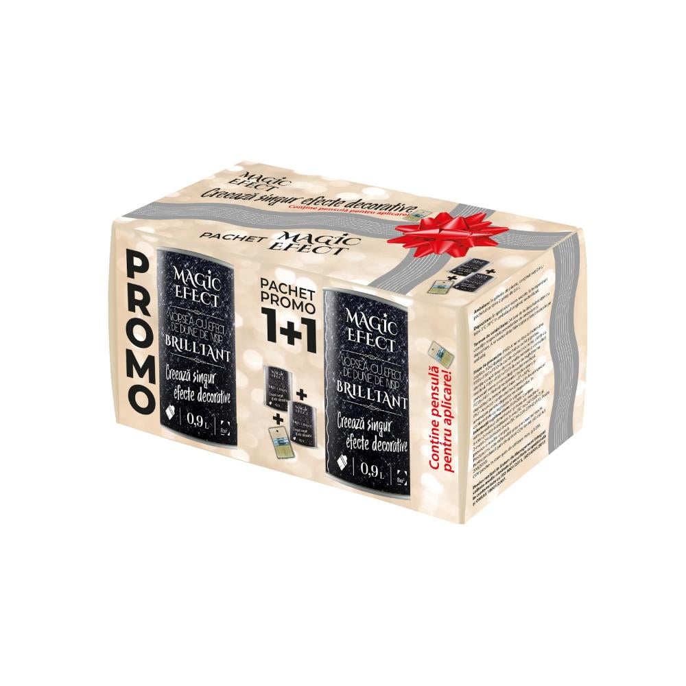 Pachet vopsea decorativa, interior, Magic Efect Brilliant, efect dune de nisip, C05, auriu, 1 + 1 + pensula