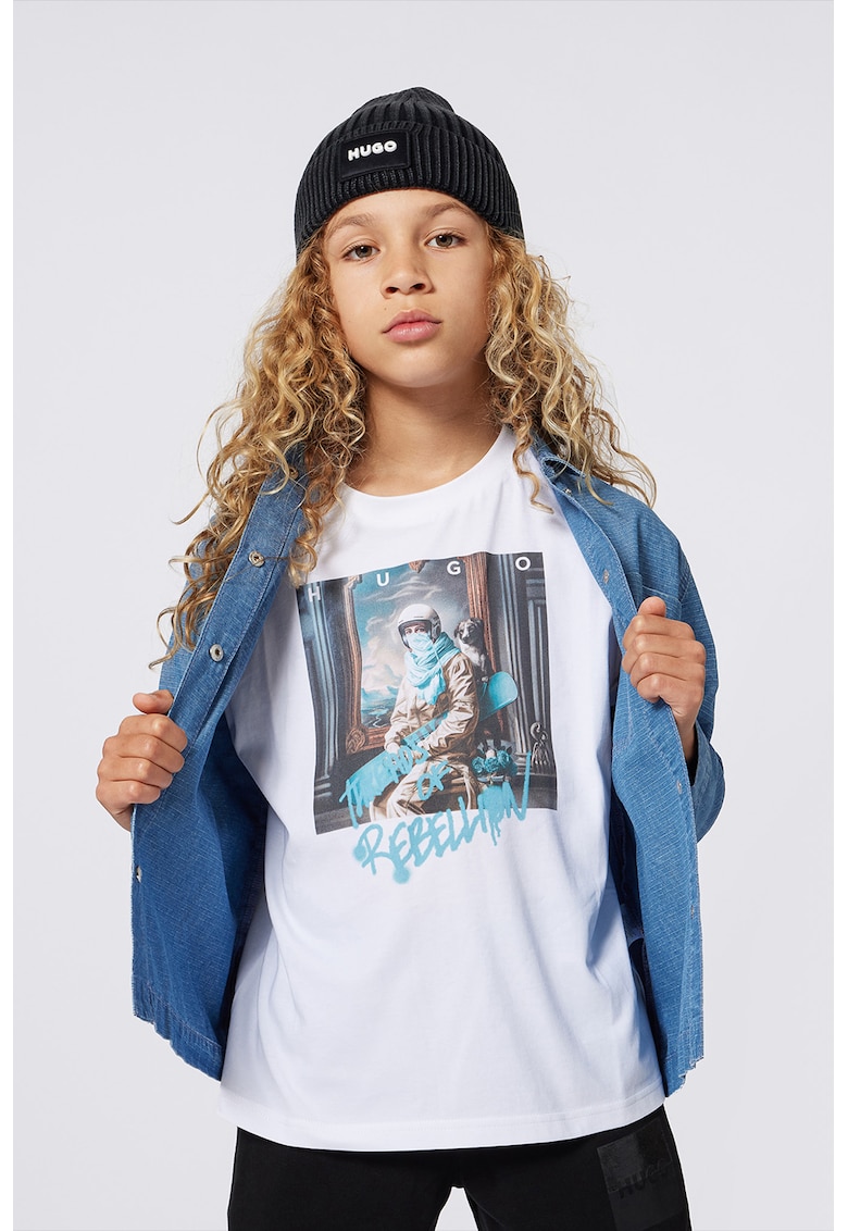 Tricou cu imprimeu foto - Alb/Albastru deschis/Gri antracit