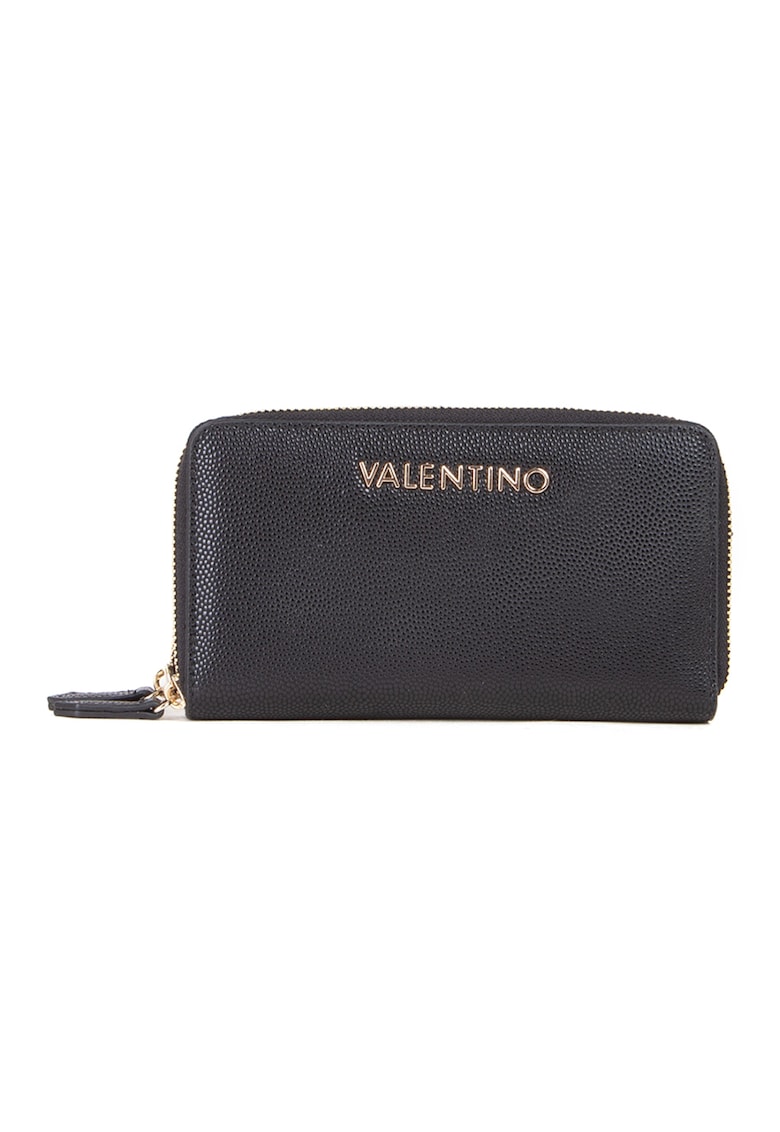 Portofel de piele ecologica cu fermoar Divina - Auriu/Negru