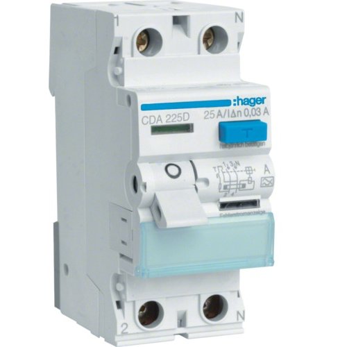 Intreruptor diferential RCCB Hager CCA225D, 2P, 6kA, 25A, 10mA, Type A