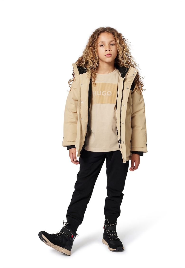 Geaca cu model colorblock si gluga - Negru/Bej inchis