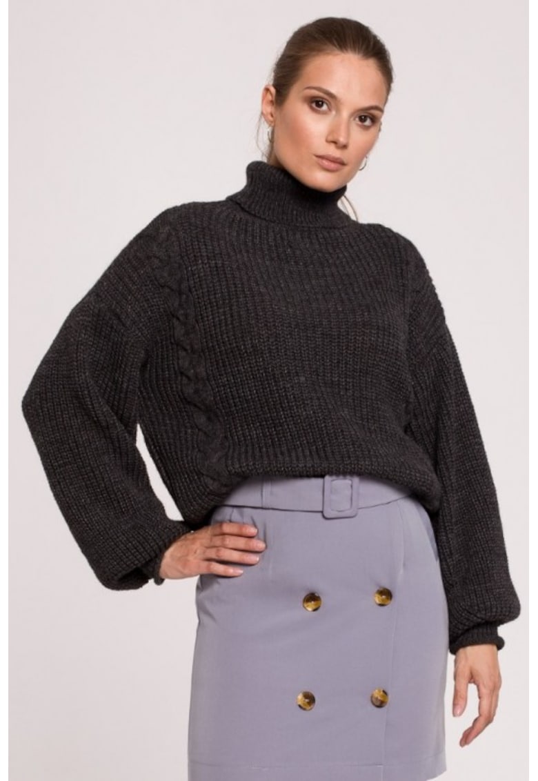 Pulover scurt cu guler inalt - Gri inchis