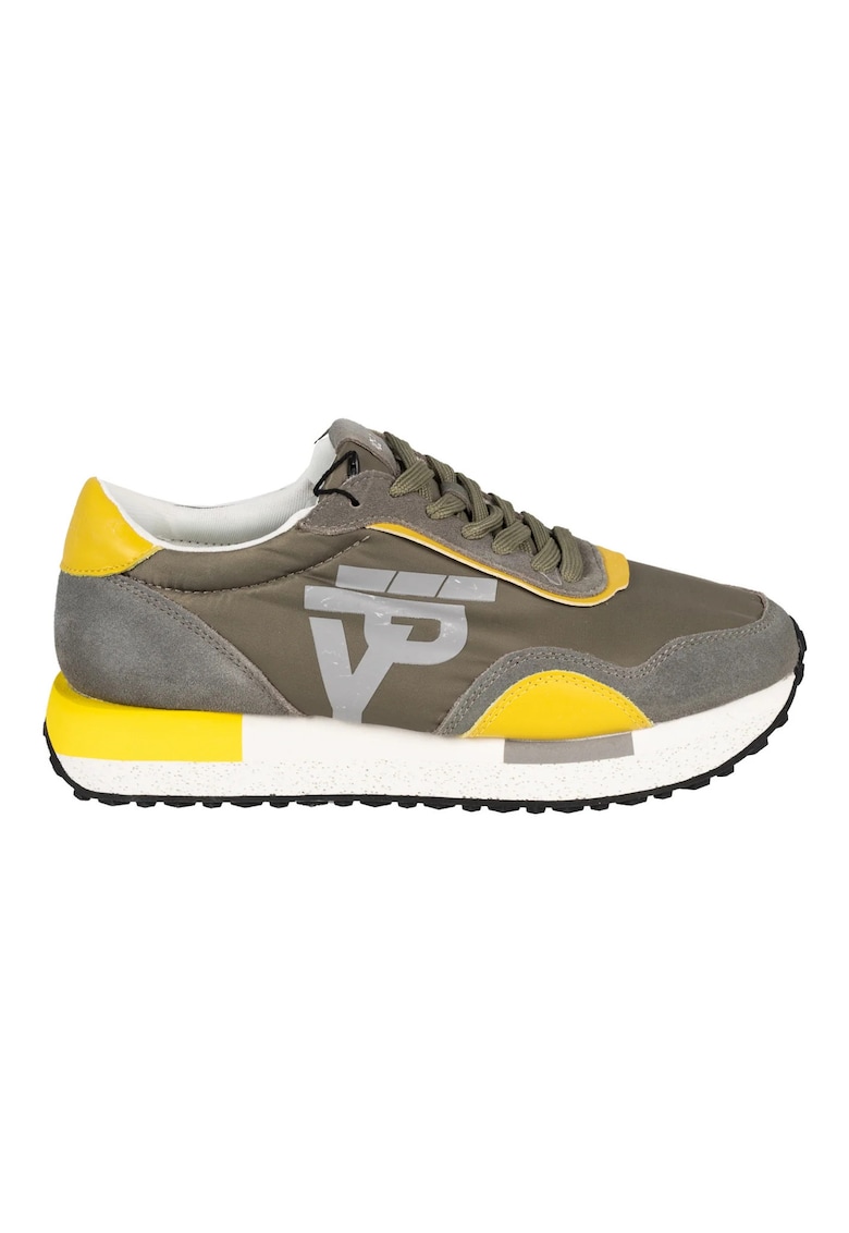 Pantofi sport cu design colorblock si garnituri de piele intoarsa -