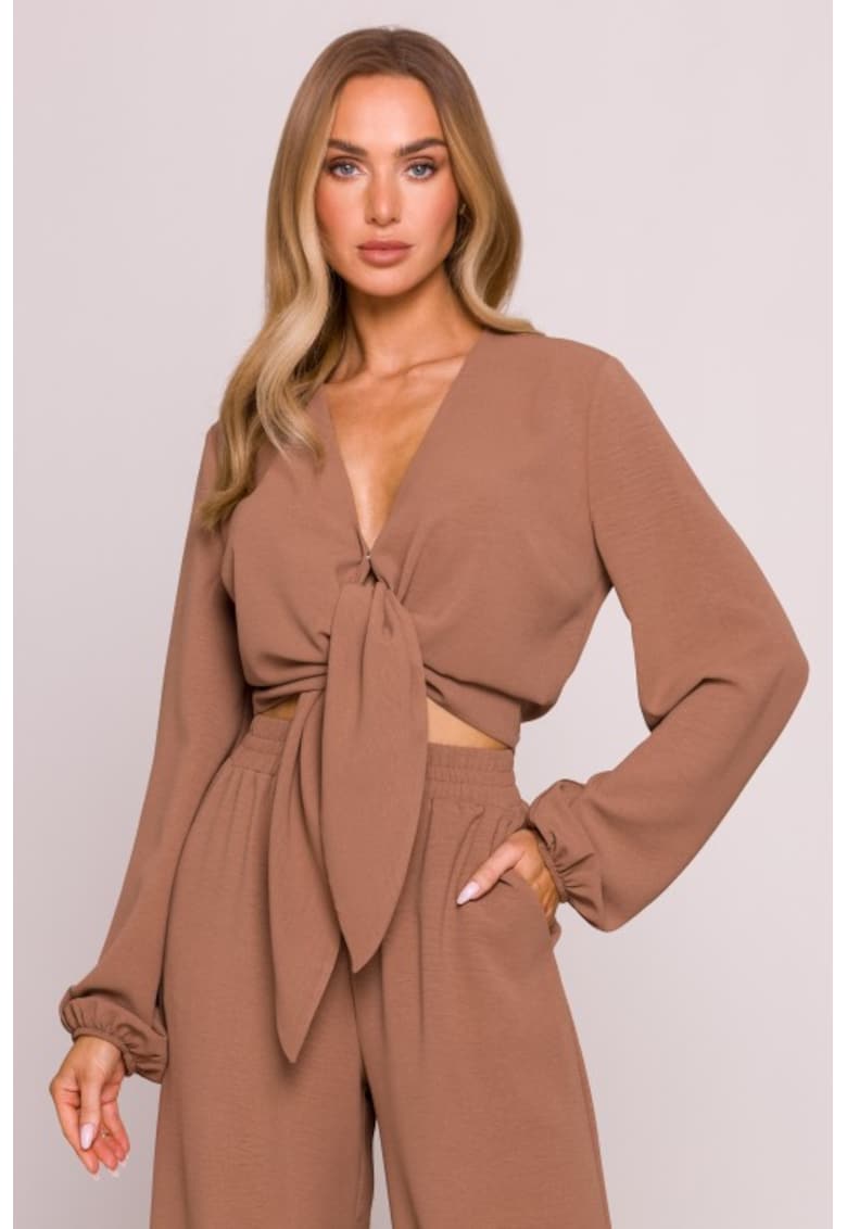 Bluza scurta cu maneci lungi bufante - Maro